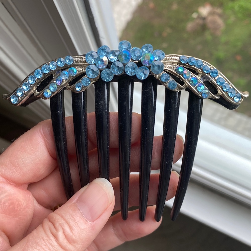 Blue Rhinestone Hair Comb - Picture 3 of 3